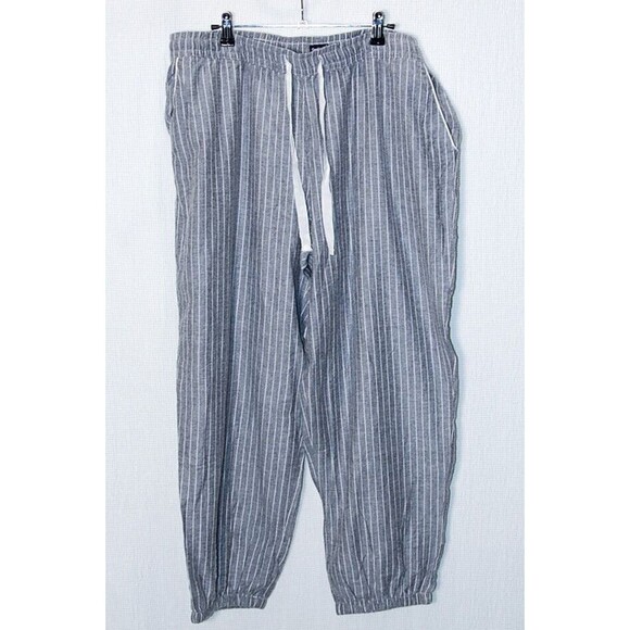 Gap Body Womens Pants Size XL Grey w/ White Pinstripes Drawstring EUC - Picture 1 of 4
